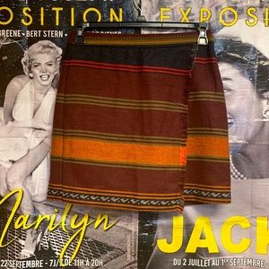 Fringe wool native inspired faux wrap skirt